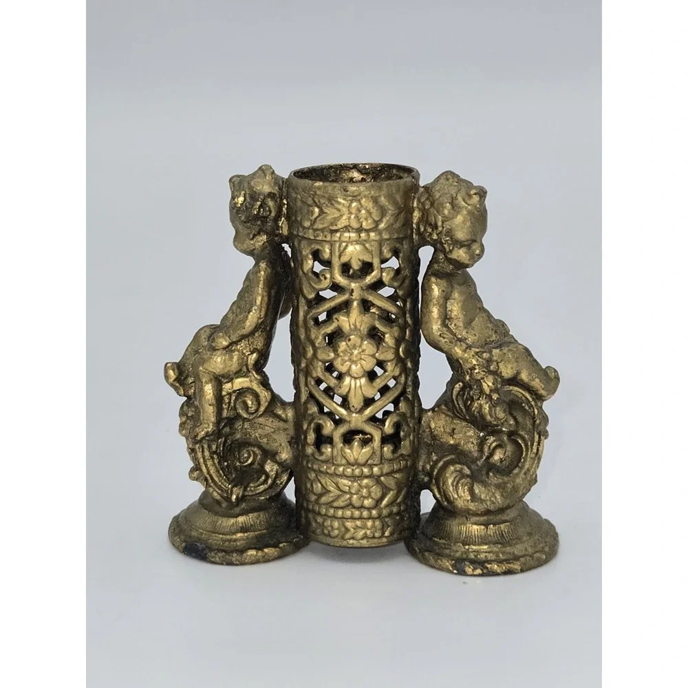 Hollywood Regency Vintage Brass Cherub Lipstick Holder #350‎